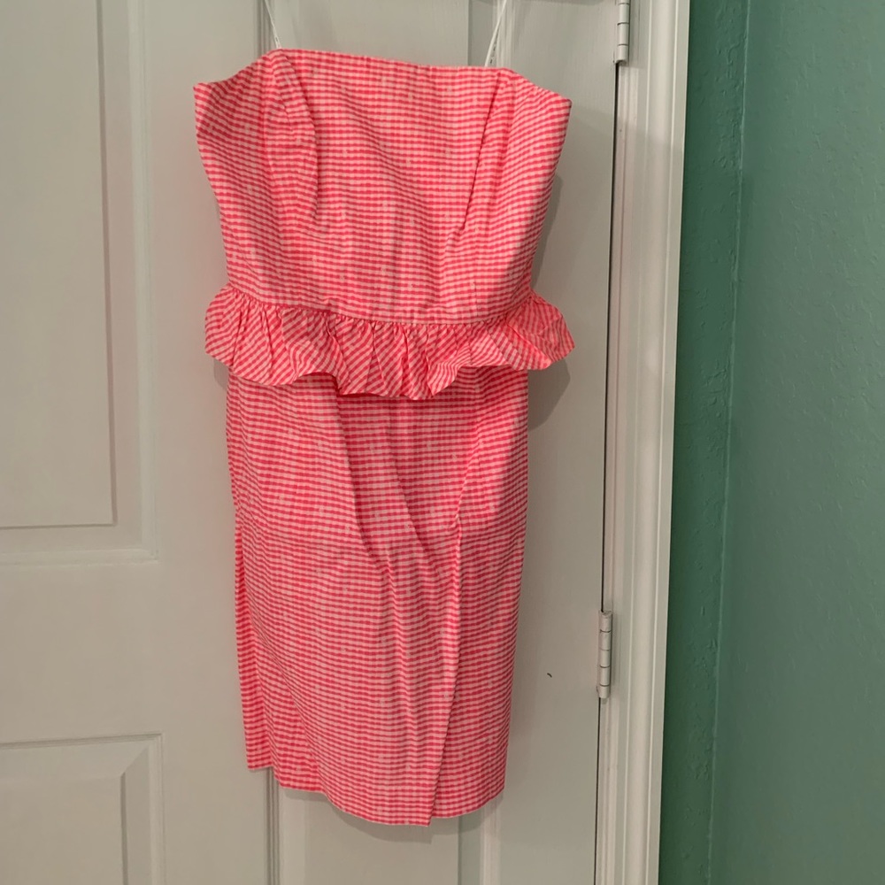 Neon pink strapless Lilly Pulitzer dress